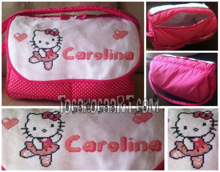 Mala de maternidade grande com 2 bolsos, nome e tema Hello Kitty